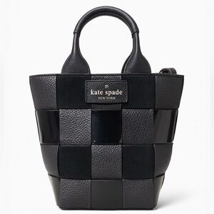 Kate Spade Patent Mix Mini Tote Black Woven Leather Suede NWT